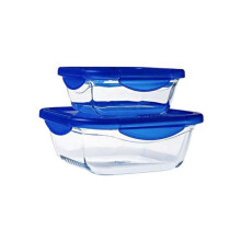 Set aus 2 quadratischen Aufbewahrungsboxen - PYREX - COOK & GO - Luftdicht - 0,8 L und 1,9 L - Glas