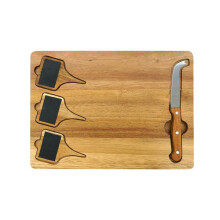 Käseplatte - FACKELMANN - Mit Schieferplatten + Käsemesser - 32 x 23 cm - Holz