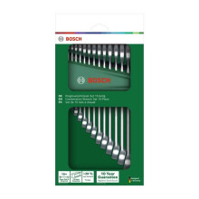 Bosch Set of 15 Mixed Wrenches (Robust Universal Flat Wrenches; Metric 6-21 mm; Ergonomic Design)