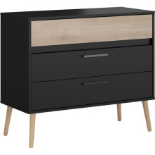 Kommode - AALBORG - 3 Schubladen - Schwarz und Eiche Dekor - Skandinavischer Stil - L90,8 x P39,9 x H77,5 cm - PARISOT