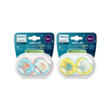 Set of 4 Ultra Air Pacifiers - PHILIPS AVENT - SCF087/27 - Day and Night - BPA Free - 18 months and up - Green / Orange