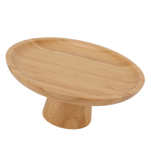 Solid Wood Tall Fruit Plate - 16.5cm Round High Fruit Bowl Display
