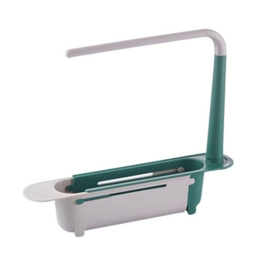 Adjustable Kitchen Sink Holder with Towel Rack – 34cm, Green, Retractable 1