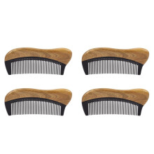 4X Natürliches Grün Sandelholz Haare Kämmen - Keine Statische Hölzerner Feiner Zahn Schwarz Horn Kamm (Grüne Sandelholz)
