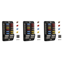 3X 12V 12 Way Marine Fuse Block Fuse Panel with Ground & 12 Volt Fuse Box for Car Automotive Boat RV RZR