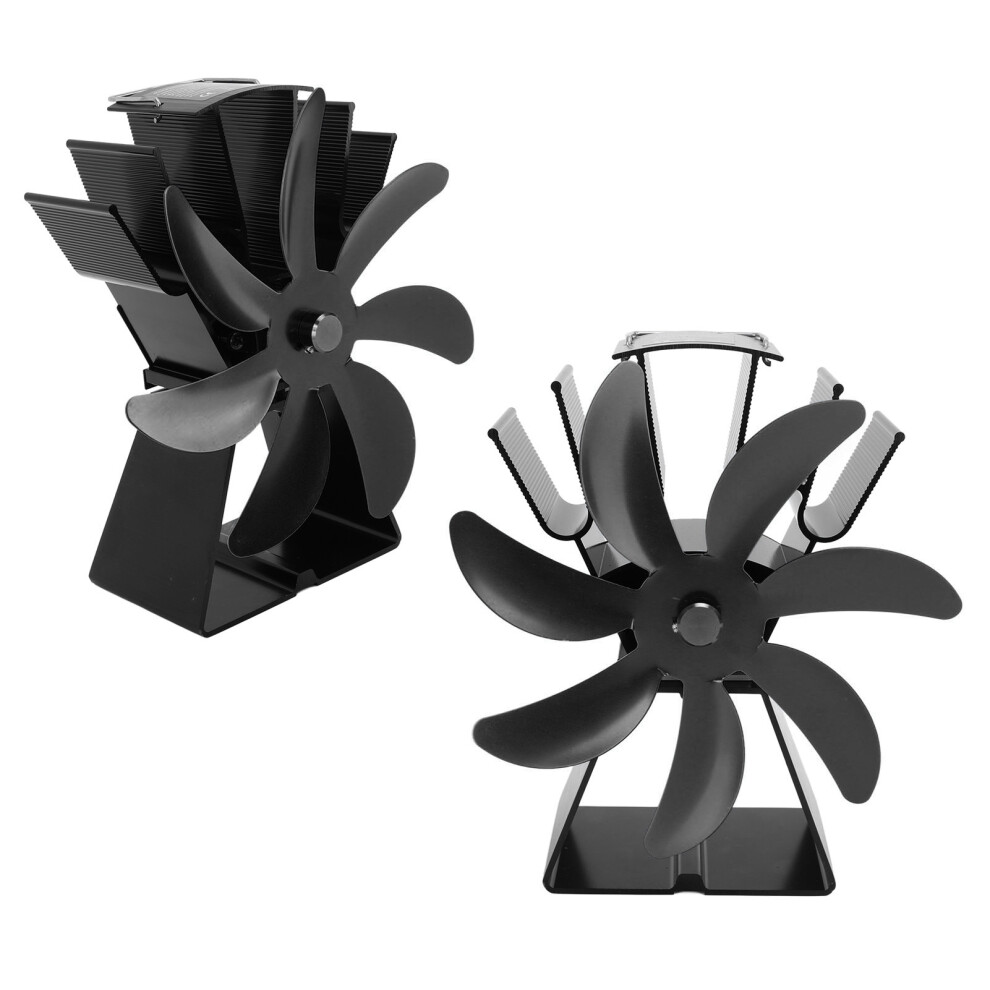 7 Blades Heat Powered Fireplace Fan Black Aluminum Alloy Silent Operation 9351388246391