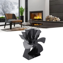 6-Blatt-Aluminiumlegierungs-Heizungsventilator für Holzverbrennungsofen, schwarz