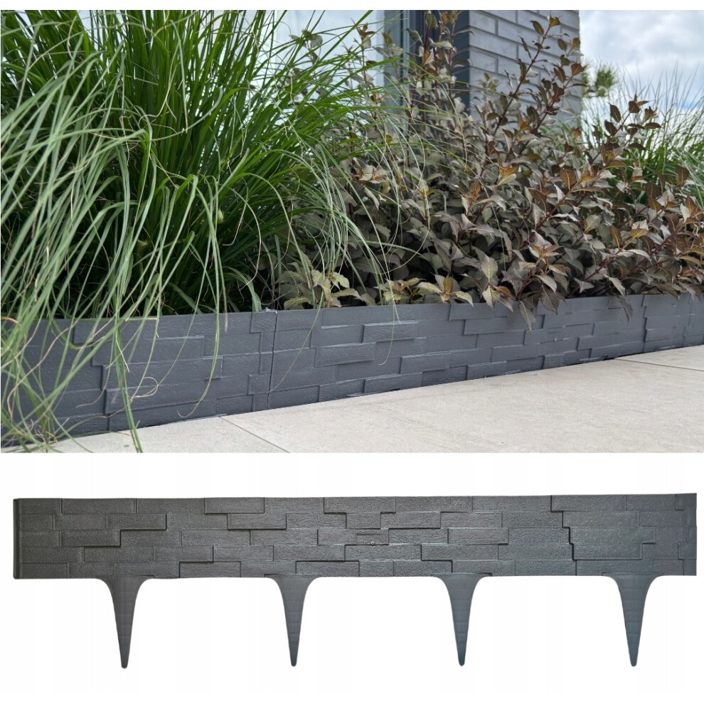 Stone Effect Lawn Edging, Flexible Plastic Garden Border, 2.3M Grey 5056885801800