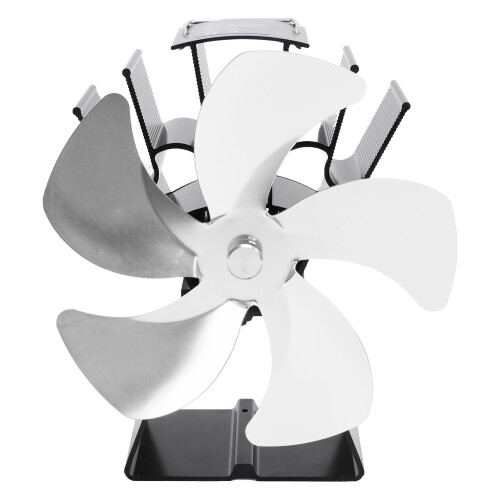 5-Blade Wood Stove Fan Silver Trapezoid Base 1