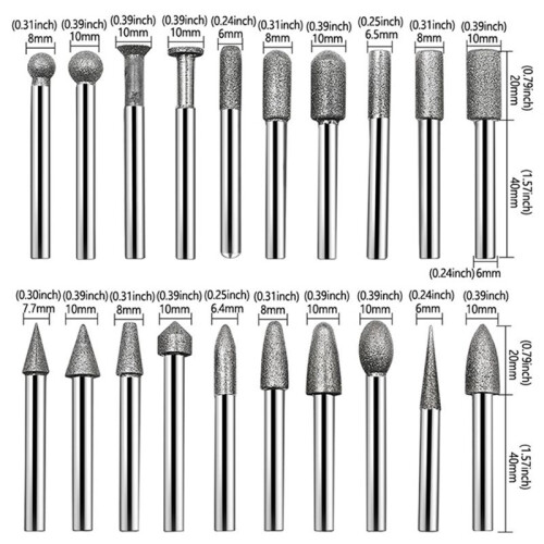 6MM Shank Cylinder Diamond Grinding Bits Cylindrical Points Coated Carving Burrs Lapidary Tools Jade Stone Marble 2