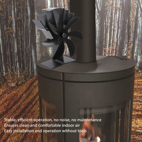7-Blade Heat Powered Stove Fan Aluminum Black 2