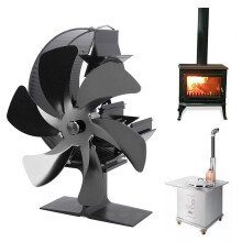 6-Blade Heat Powered Stove Fan for Log Burners Aluminium Alloy Black
