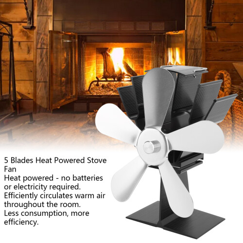 5 Blades Heat Powered Stove Fan, Silver Vertical 2
