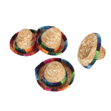 Colorful Mini Straw Hat Set for Party & Role Play, 4pcs, 9cm