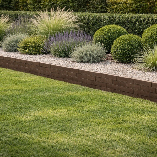 Stone Effect Lawn Edging, Flexible Plastic Garden Border, 2.3m BROWN 2