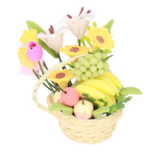 Miniatur-Obst- und Blumenkorb im Maßstab 1:12 mit Ton- und Eisendraht-Handwerk