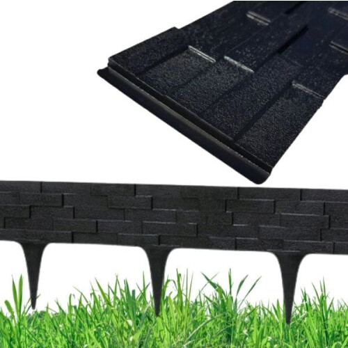 Stone Effect Lawn Edging, Flexible Plastic Garden Border, 2.3m BLACK