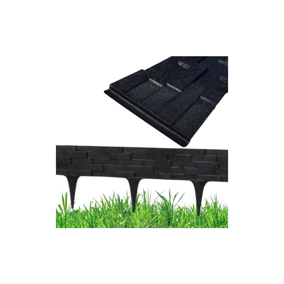 Stone Effect Lawn Edging, Flexible Plastic Garden Border, 2.3M Black 5056885801824