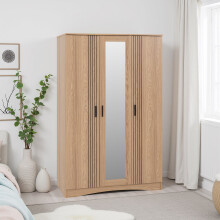 Tessa 3 Door 1 Drawer Mirrored Wardrobe Oak Effect