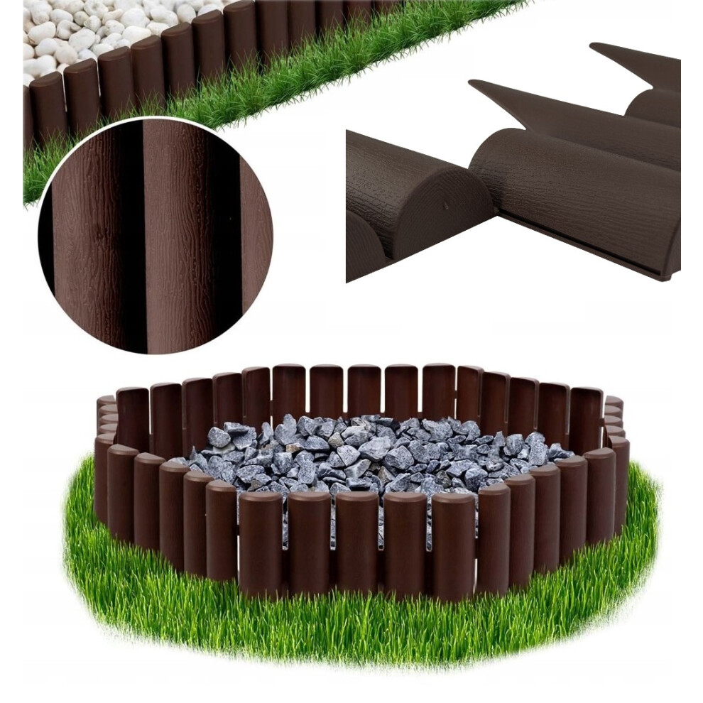 Brown Palisade Lawn Edging Border With Wood Log Effect, 2.5 Metres 5056885801831