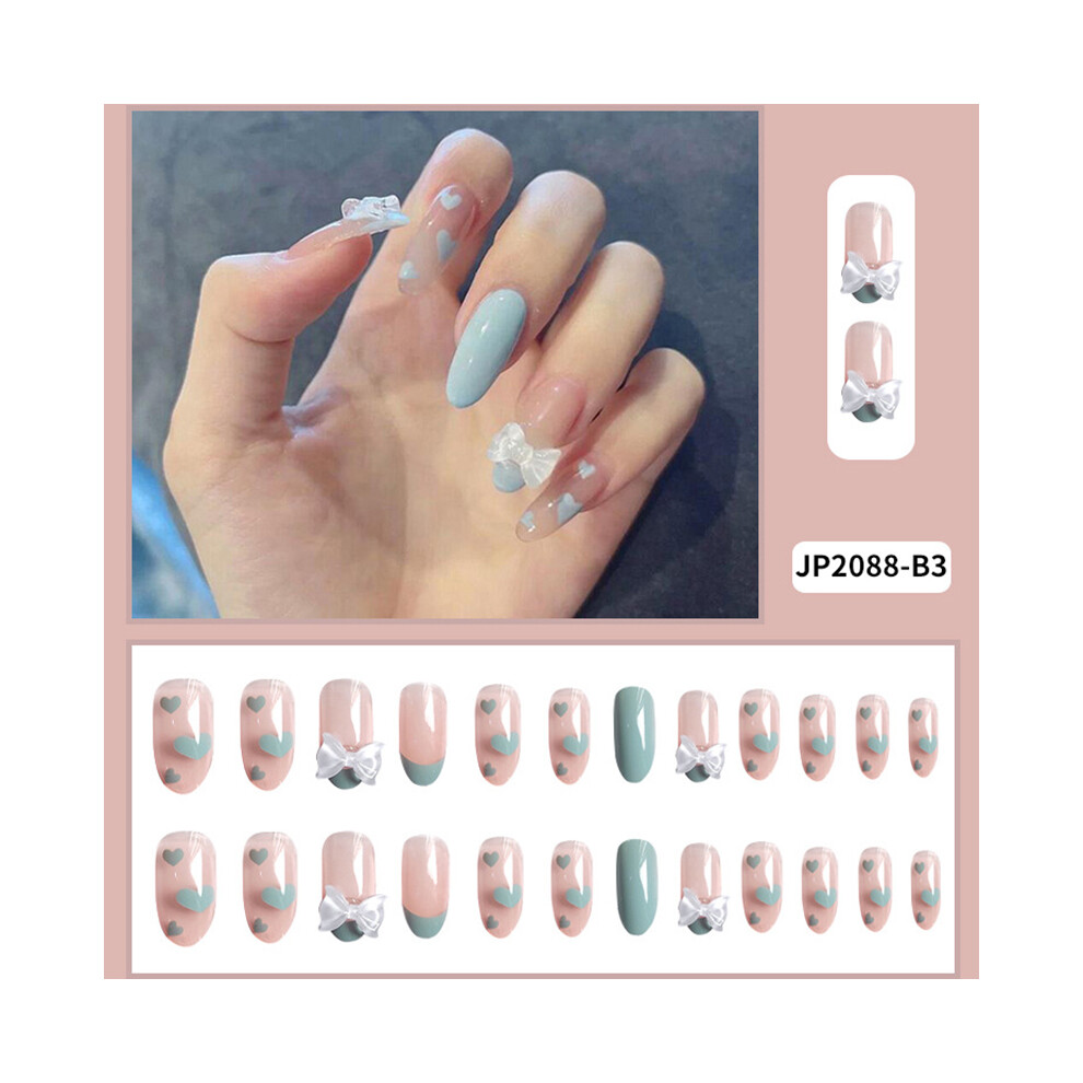 Bright-Home Blue (Jelly Glue Model) 24Pcs Fake Nails Ballerina Bowknot Heart Coffin Fake Nails New Generation Press On Manicure