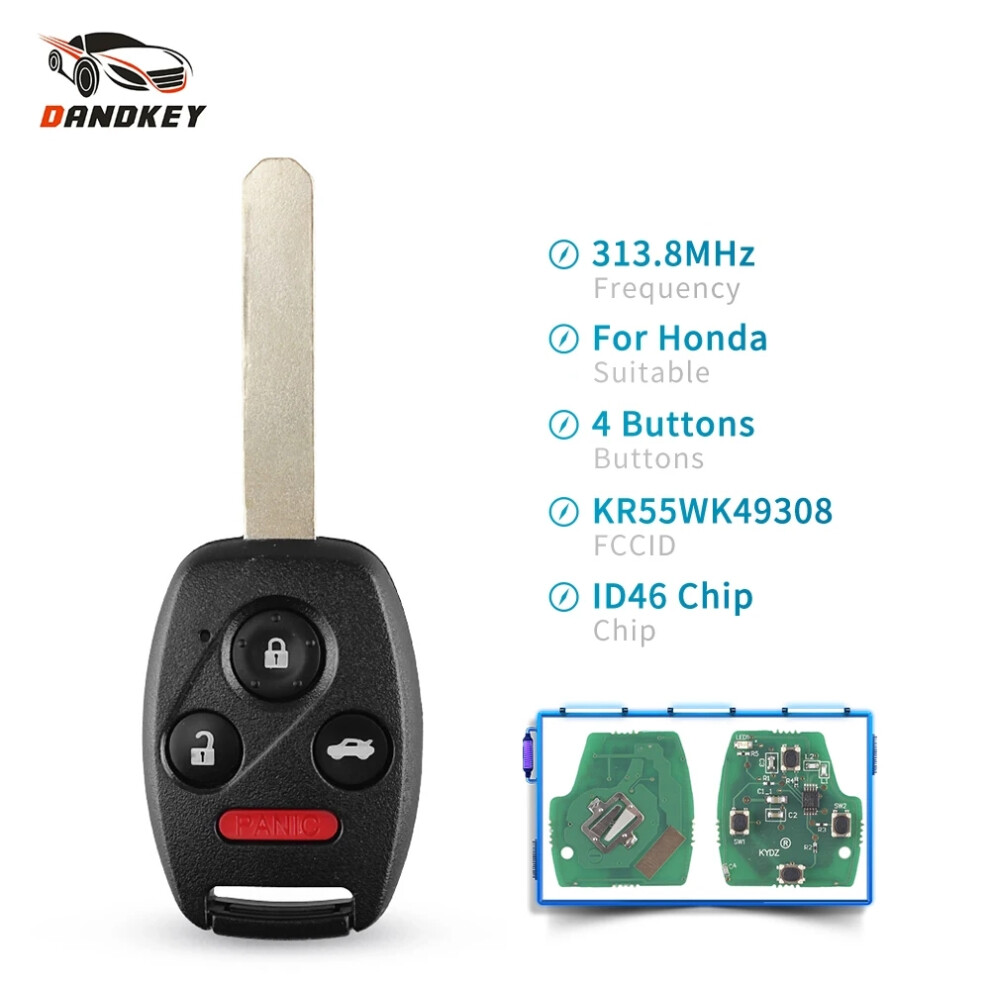 For Honda Accord 2008 2009 2010 2011 2012 313.8Mhz Kr55wk49308 Remote Key Replacement Uncut Fob Car Key Fob Id46 Chip 6935161656886