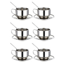 Isoliertes Kaffee Tassen Set - Doppel Wandige Espresso Tassen Aus Edelstahl, Latte Cappuccino Tee Tasse mit Untertasse und Löffel, 125 Ml (Set Von 6)