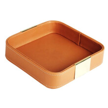 Leather Desktop Storage Tray Catchall Organizer Tray for Entryway Table to Hold Jewelry Watch Phone Wallet Container A
