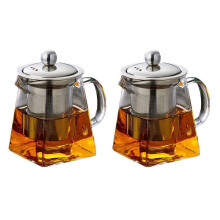 2X Thickened Glass Teapot Heat Resistant Flower Bubble Tea Pot Stainless Steel Filter Teapot Square Pot Set 350Ml