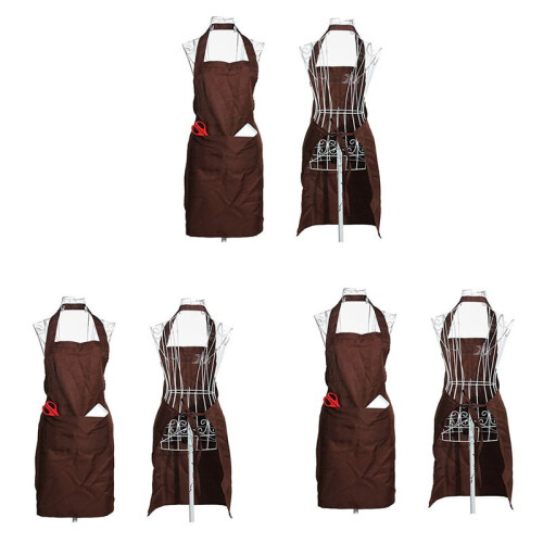 3X Plain Apron Front Pocket for Butchers Chefs Kitchen Cooking  Baking Waiter - Brown