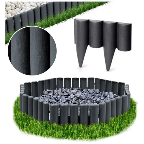 DEEP GREY Palisade Lawn Edging Border with Wood Log Effect, 2.5 Metres