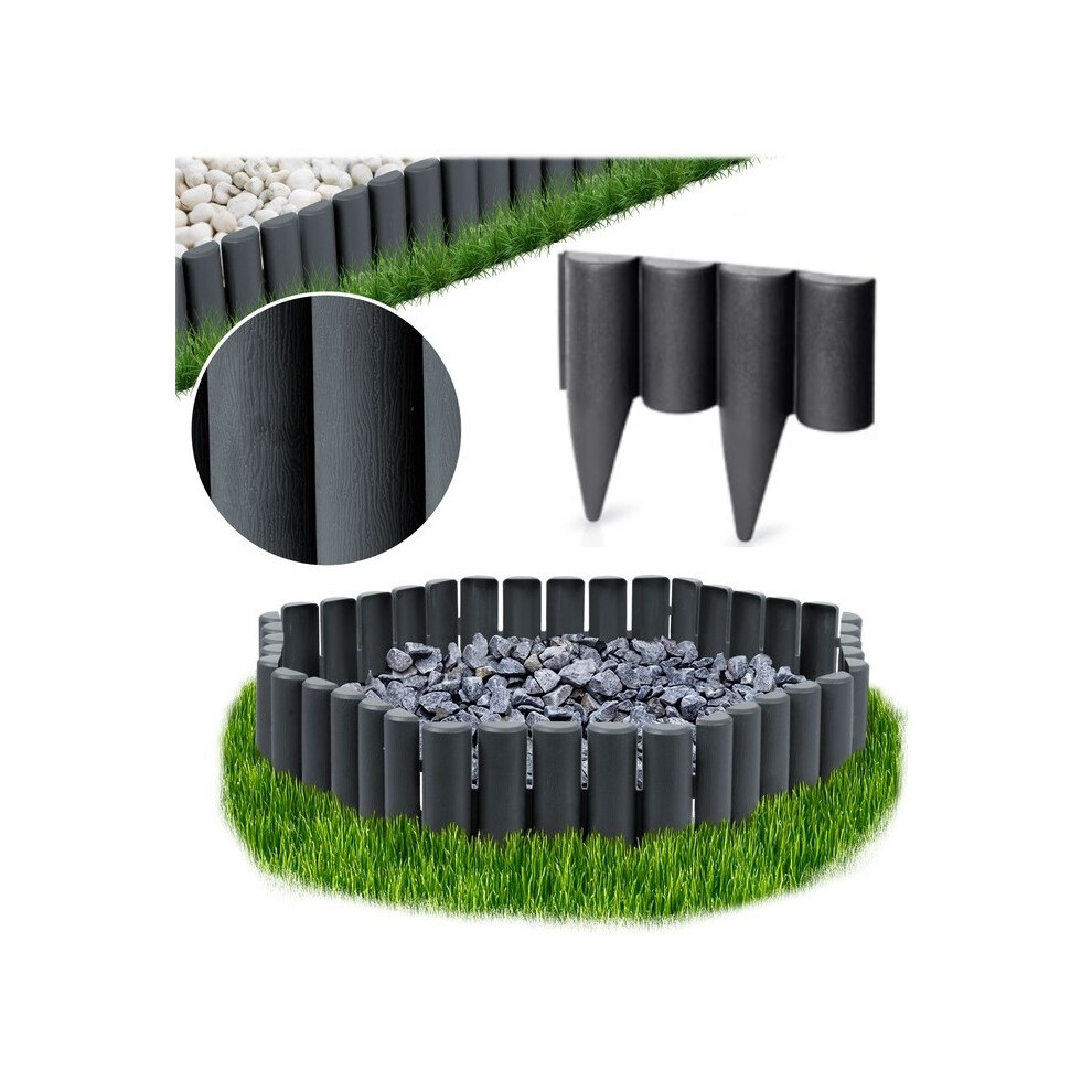 Deep Grey Palisade Lawn Edging Border With Wood Log Effect, 2.5 Metres 5056885801848