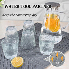 Silicone Dish Drying Mat for Kitchen Counter, Collapsible Trifold Large Dish Drainer Mat, Drying Mat with Hook, 24X16In