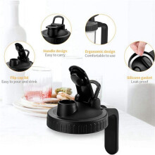 Wide Mouth Mason Jar pour Lids,6 Pcs Flip Cap Lid with Handle & 6 PCS Leak-Proof Seal Lids for Food Storage