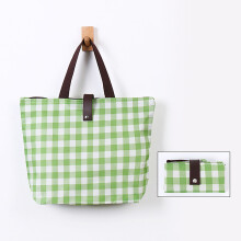 (Light Green White Grid) Portable Reusable Grocery Bags Strong Load-bearing Capacity Tote Bags for Grocery Store Supermarket