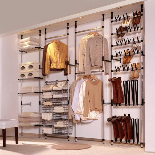 VidaXL vidaXL Telescopic Wardrobe System with Rods Aluminium Hanging Rail Storage 2