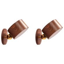 2X Rechargeable LED Wall Sconce Wall Mounted Lamp with USB Port 360 Rotate Magnetic  Cordless Light Sapele Wood