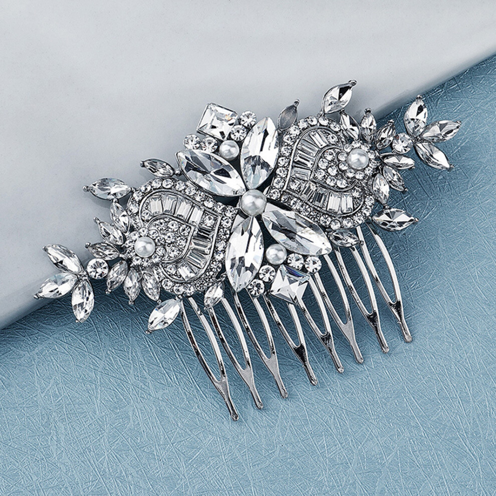 Dcph-Clothing (Silver) Vintage Rhinestone Pearl Hair Comb For Brides