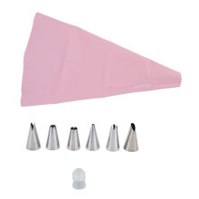 6pcs DIY Pink Cake Decor Tool Set, Stainless Steel Nozzles & Pastry Bag