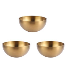 3X Large Capacity Stainless Steel Salad Bowls Korean Soup Rice Noodle Ramen Bowl Kitchen Food Container,Gold,15X7CM