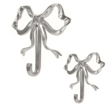 (Silver) 2pcs Bow Knot Wall Hooks Bow Knot Coat Hooks Cute Door Hangers for Hallway Bathroom Kitchen Office