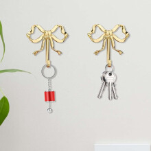 (Gold) 2pcs Bow Knot Wall Hooks Bow Knot Coat Hooks Cute Door Hangers for Hallway Bathroom Kitchen Office