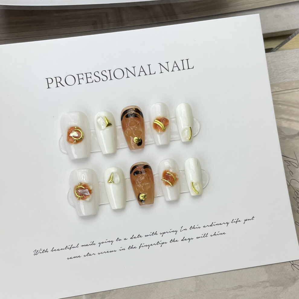Dcph-Clothing (Xs) 10Pcs Handmade White False Nails, Long Lasting For Women