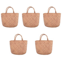5X Casual Straw Bag Natural Wicker Tote Bags Women Braided Handbag for Garden Handmade Woven Rattan Bags