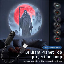 Halloween USB Projector Light Skull NightLight LED Lamp 360 Rotating Switchable Pattern Atmosphere Mood Light B