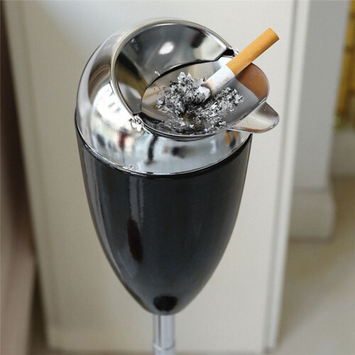 Floor Adjustable Vertical Ashtray Outdoor Courtyard Windproof Vertical Ashtray with Lid Bendable Pipe Black