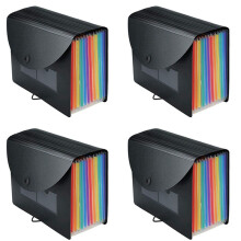 4X Expanding File Folder 12 Pockets File Organizer Filing Box,A4 Accordion Bill/Receipt Folders with Colored Tabs
