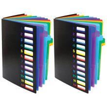 24 Clear Pocket Expanding File Folder 12 Colored Tabs,Holds 300 Sheets, File Organizer,Numbered Index Cover 2PC