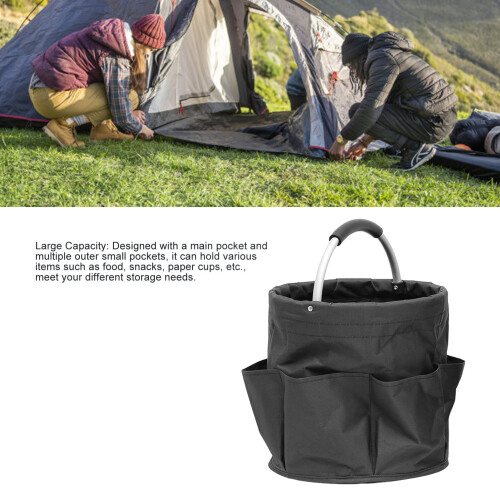 Large Capacity Oxford Fabric Picnic Basket with Handle, Black 2