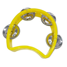 Tamburello di plastica portatile con 4 campane, strumento musicale per bambini, festa, giallo